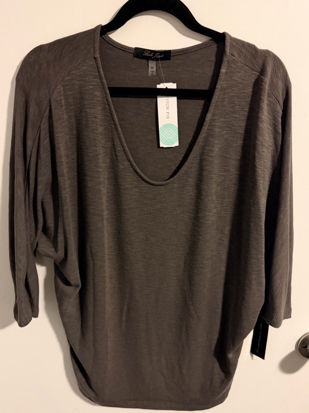 Gray V-Neck Dolman Sleeve Top